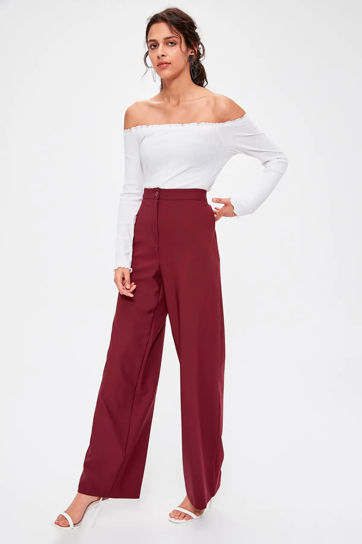Trendyol бордовые расклешенные брюки TWOAW20PL0244