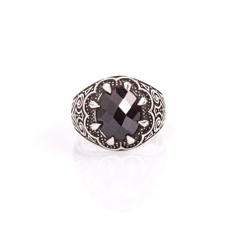 

925 Sterling Black Onyx Stone Silver Ring Fashion Turkish Premium Quality Handmade Jawelery