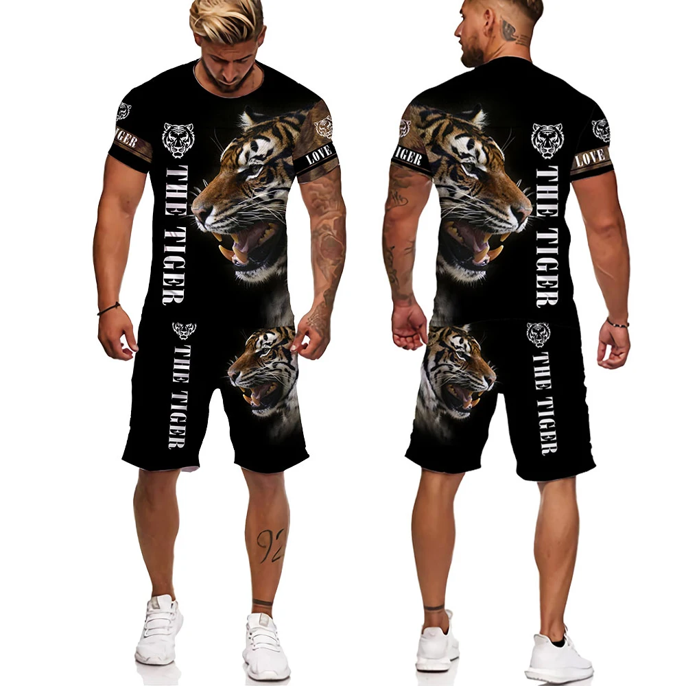 Футболка и шорты для мужчин костюм с экстравагантным тигром спортивная одежда 3D