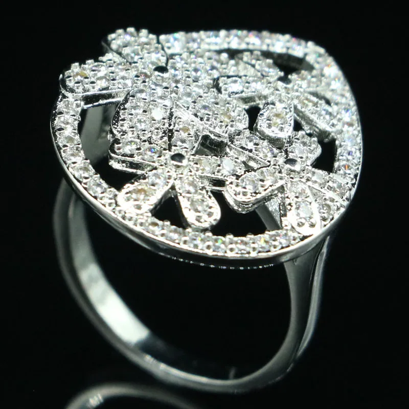 

23x202mm Beautiful Drop Shape 4.0g Created White Bright Cubic Zircon Women Wedding Daily Wear Silver Rings