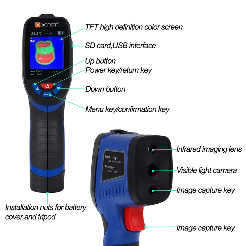 Портативная тепловизионная камера с разрешением 3000 пикселей цифровой дисплей