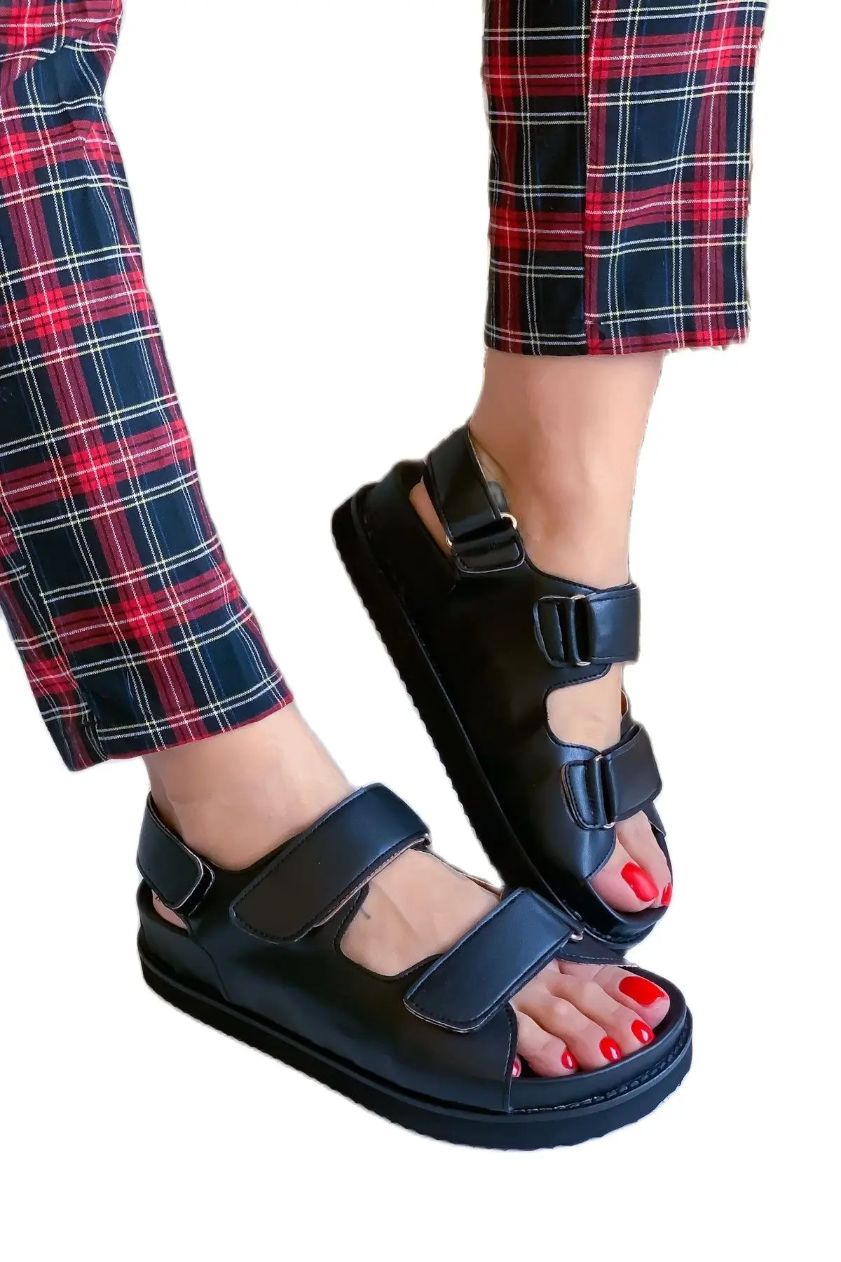 

Women Roman Flat Sandals Summer Lovers Strap Ankle Buckle Leather Cork Beach Sandals Black Brown Plus Size sandales femmes été