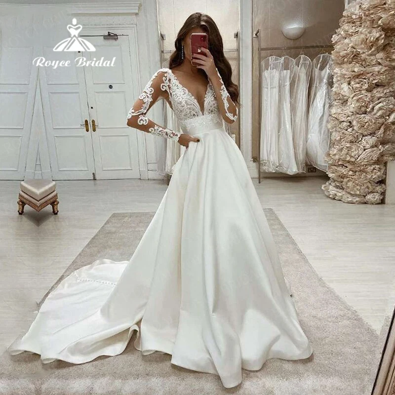 

Женское атласное платье It's yiiya, белое винтажное платье-трапеция с V-образным вырезом, кружевной аппликацией и длинными рукавами на лето 2022