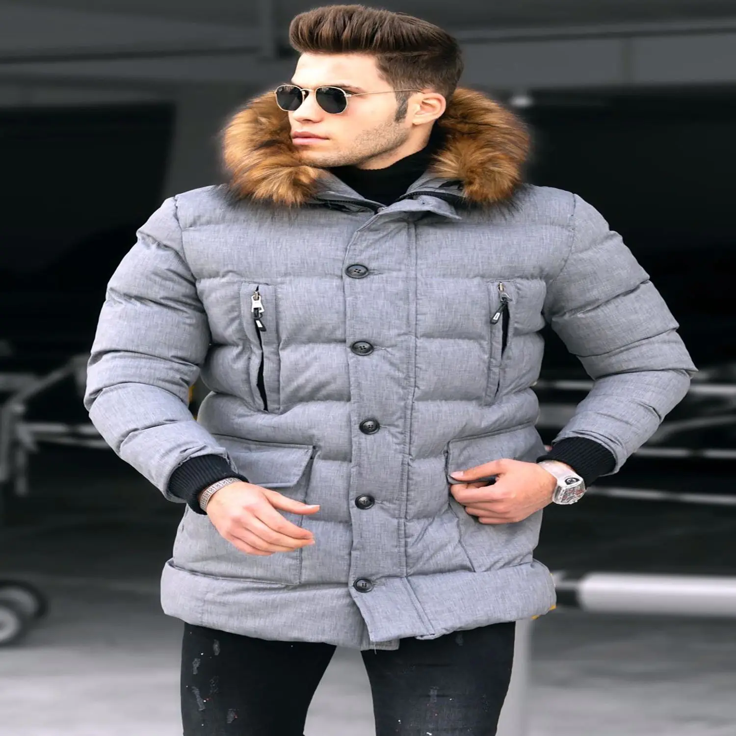 Male Long Inflatable Coat New style winter jacket men real fur collar hooded white duck down jacket thick down