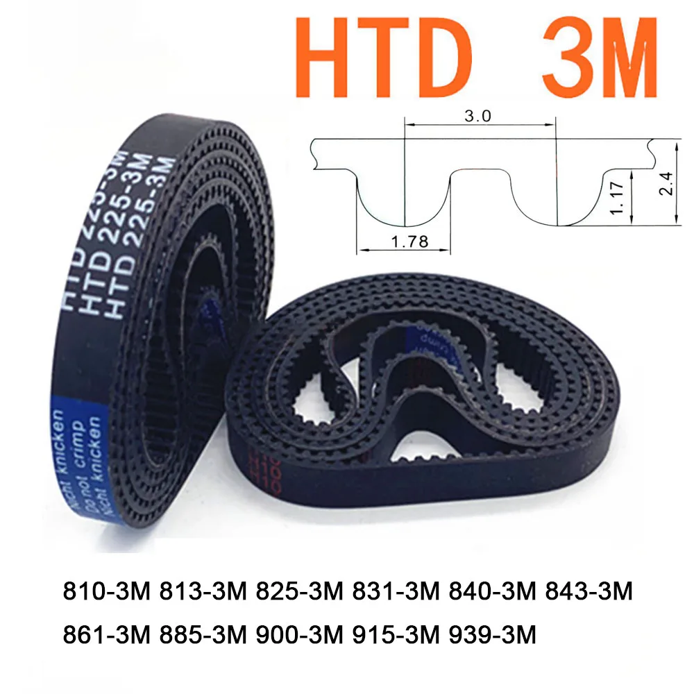 

Width 6 10 15 20mm HTD 3M Rubber Arc Tooth Timing Belt Pitch Length 810 813 825 831 840 843 861 885 900 915 939mm Drive Belts