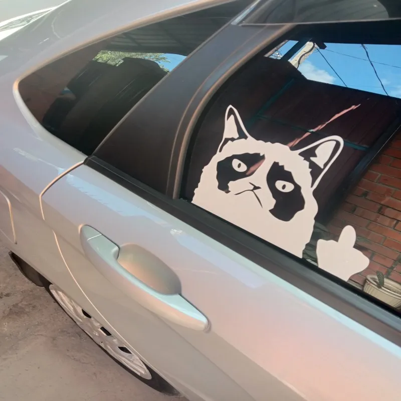 Наклейка на автомобиль кот с пальцем заднее стекло кузов универсальная наклейка