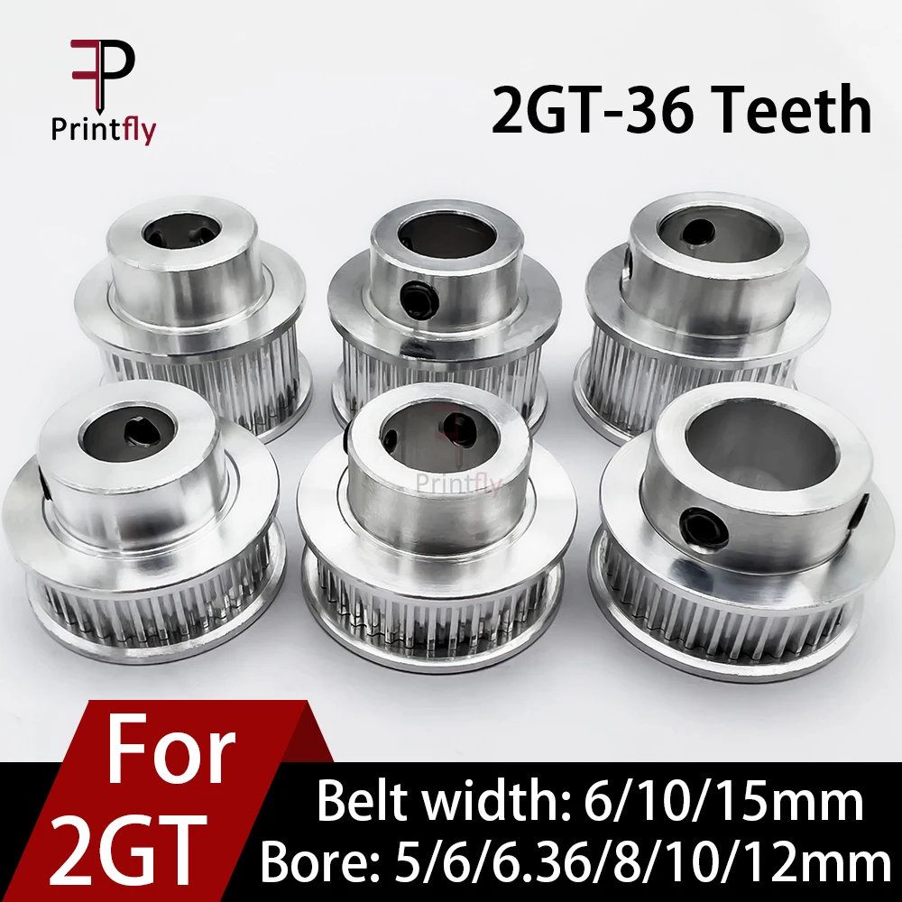 Printfly 36 Teeth 2M 2GT Synchronous Pulley Bore 5/6/6.35/ 8/10/12mm For Width 6/10/15mm GT Timing Belt GT2 Pulley Belt 36Teeth