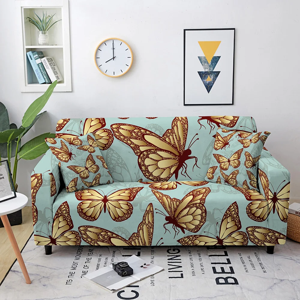 

3D Cool Butterfly Sofa Cover For Living Room Printed Plaid Stretch Sectional Slipcovers Sofa Couch Cover L shape 1-4-Seater