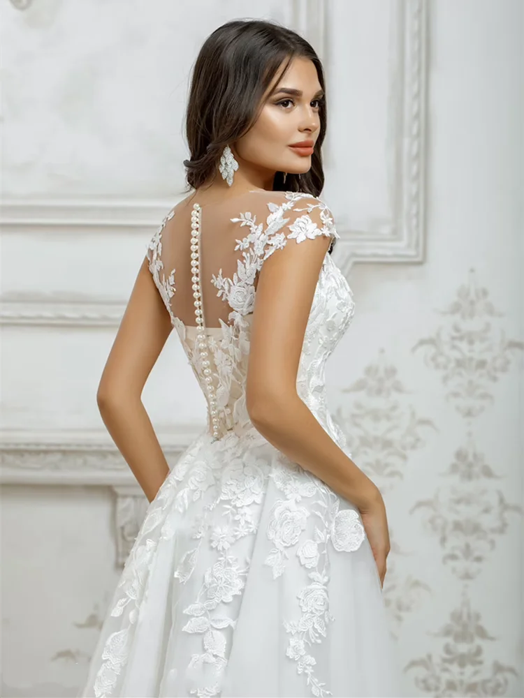 Short Wedding Dresses 2021 White For Women Cap Sleeve Lace  Appliques Boho Bridal Dress Princess Cute Robe De Mariée Illusion lace wedding dress