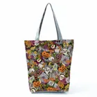 Сумка с цветочным принтом черепа, крутая многоразовая женская сумка на Хэллоуин, уличная уникальная Складная Женская Повседневная сумка для покупок, Черная