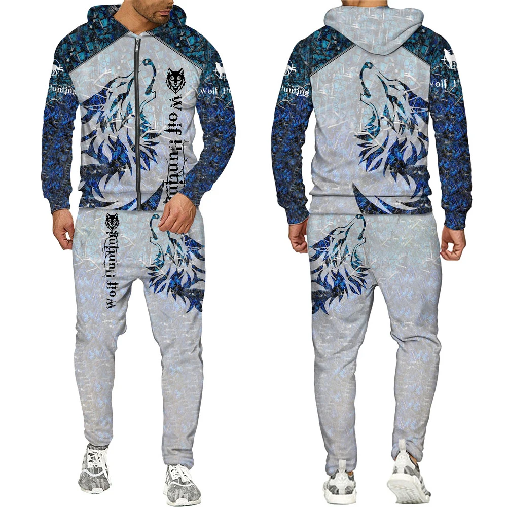 Lion Wolf 3d Printed Hoodie Pants Suit Male Autumn Winter Casual Tracksuit Animals Men Set Fashion Men's Clothing | Мужская одежда