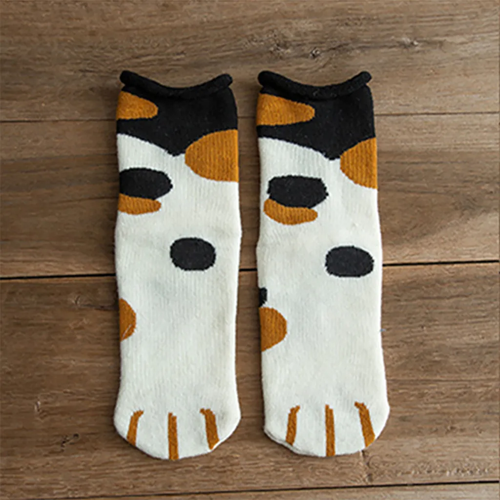 

2021 New Cartoons Print Socks Women Fashion Lovely Cat Claw Coral Thickening Cooton Middle Winter Socks Unisex