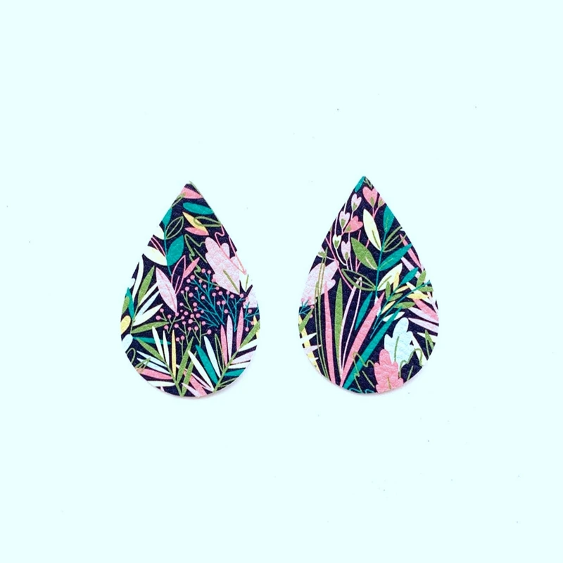 

New ! Pink & Navy Summer Floral Blanks Faux Leather Earrings Stock Wholesale