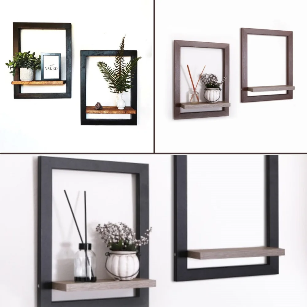 

2 Pcs Miniature Shelf Solid Wooden Decorative Wall-Mounted Shelves Living Room Modern Home Decoration Framed Wall Shelves