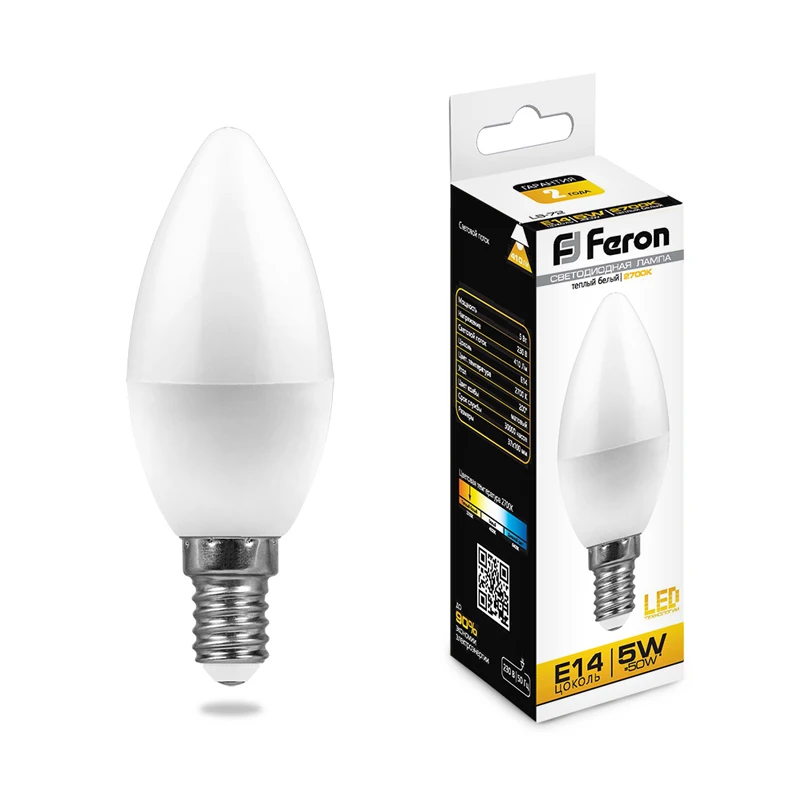 Лампа светодиодная Feron C37 свеча E14 5W 7W 9W 11W 2700K 4000K 6400K|Светодиодные лампы и трубки| |