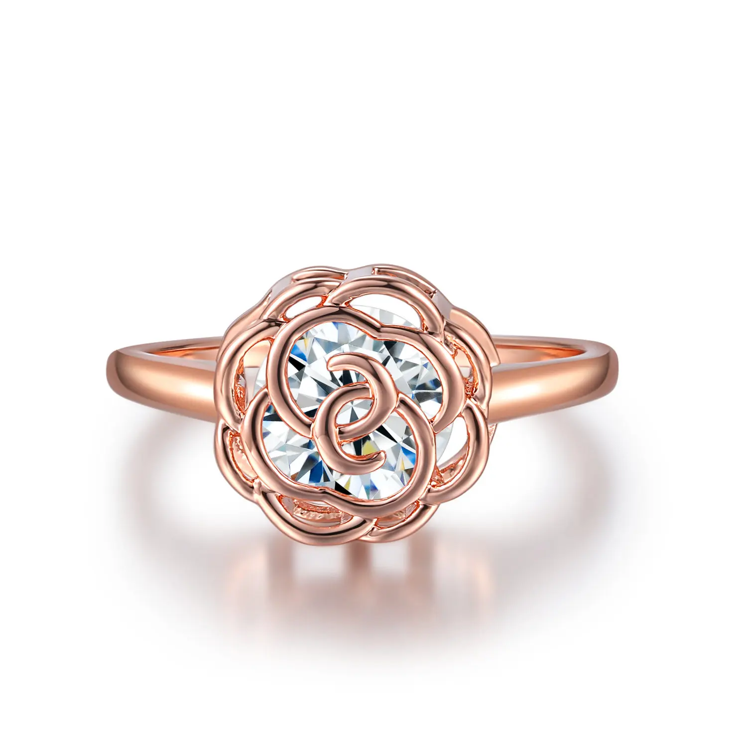 

18K Gold Plated high Polish Flower Zirconia Exquisite Trendy Openwork Ring For Women Size 5-10