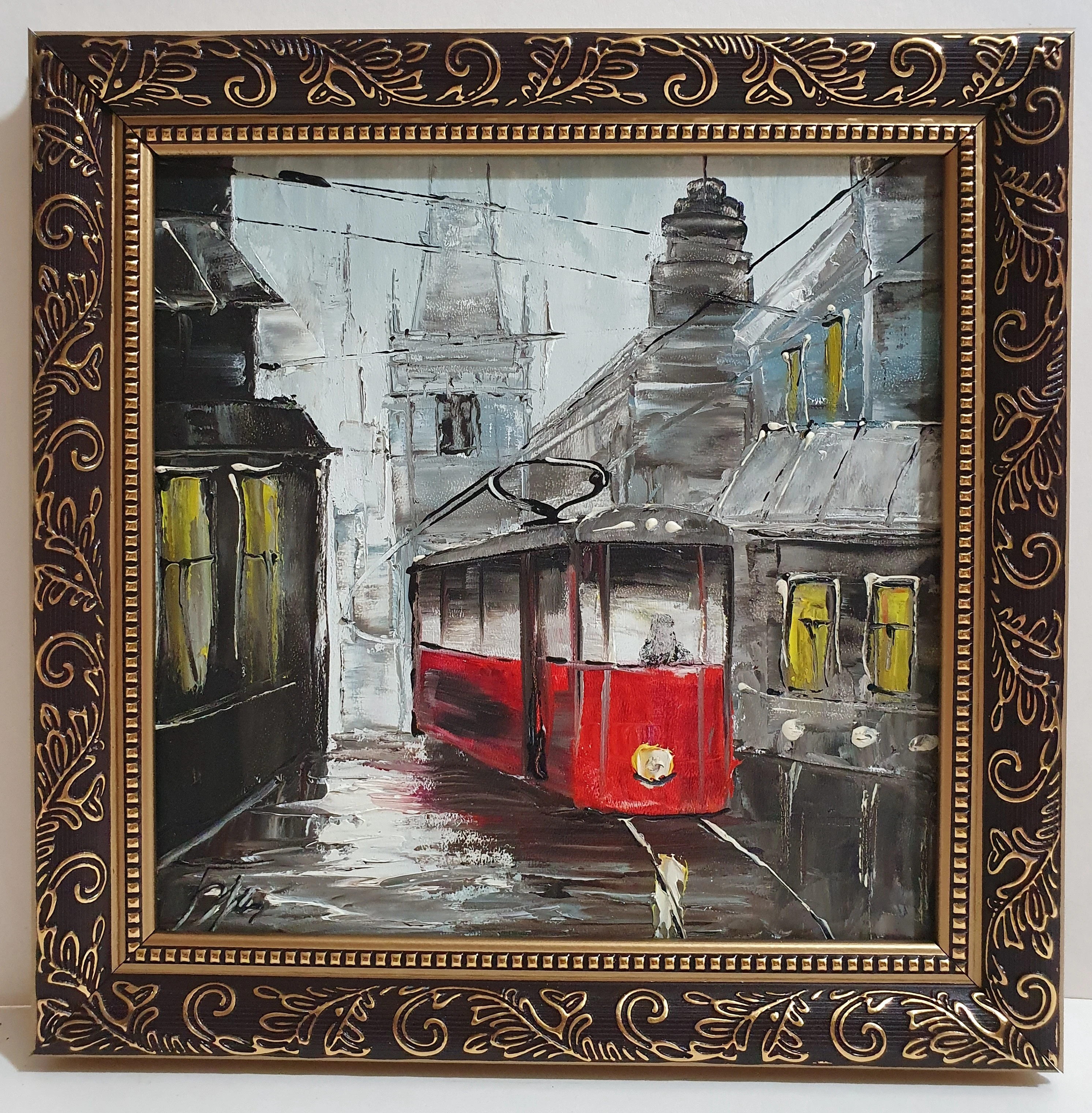 Oil painting The fiberboard &quotcity&quot оформлено in frame 25 х25см item No: 20210815_151246 | Painting &amp Calligraphy