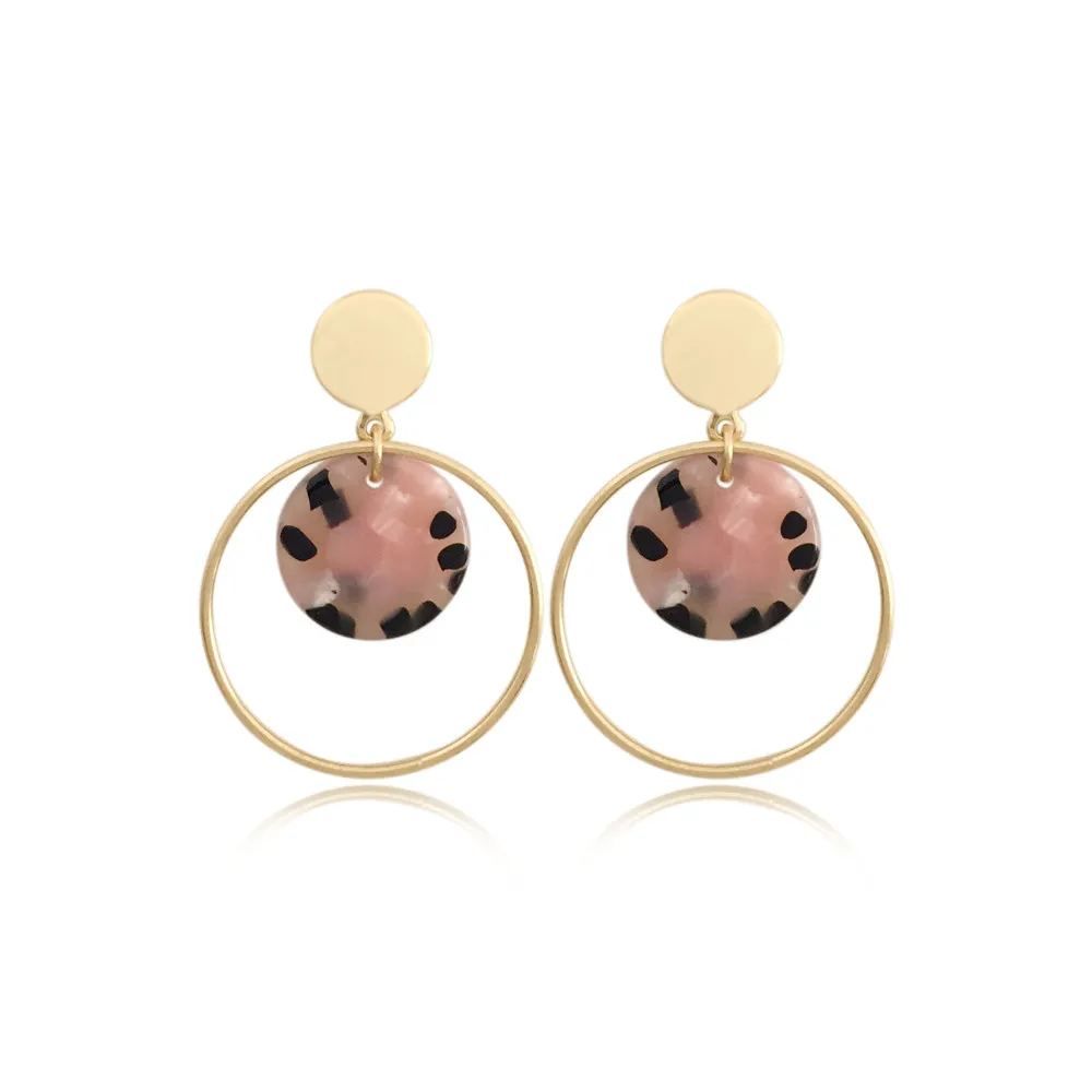 

New Fashion Elegant Drop Earring Gold Color Circle and Acrylic Round Disk Dangle Drop Earrings Bridal Party Jewelry