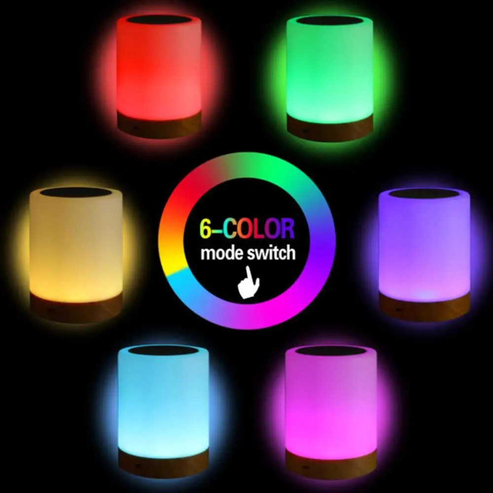 

Nordic Style Solid Wood Table Lamp USB Rechargeable Modern Living Room Bedroom Decoration Night Lights Colorful Touch LED Lamps
