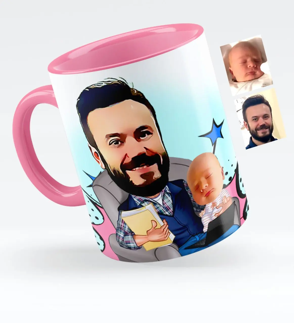 

Personalized Father Son Caricature Of Pink Mug cup-1