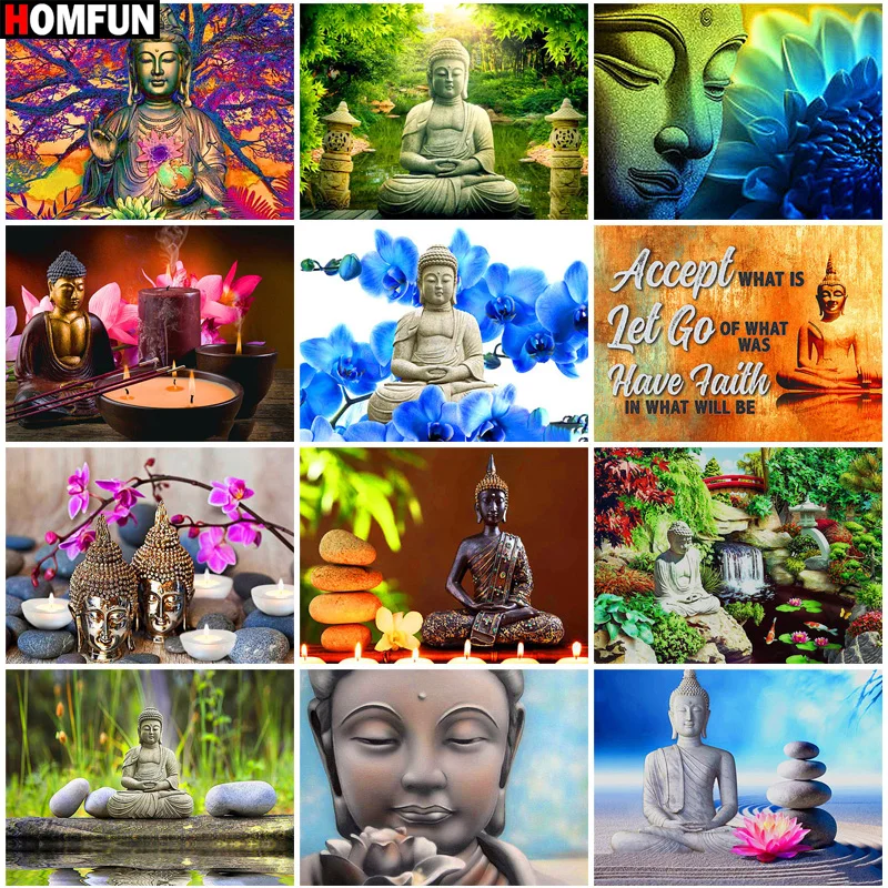 

Алмазная 5D картина HOMFUN «цветок Будды», «сделай сам», вышивка крестиком, домашний декор, картина Стразы ручной работы