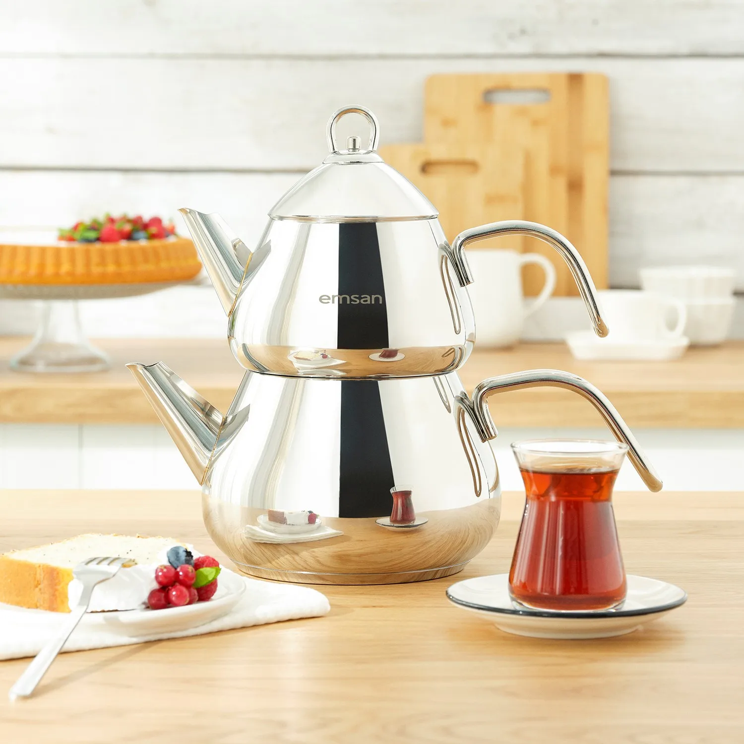 Emsan Antara Teapot Set 2.4 Liter 18/10 Stainless Steel Turkish Teapot Set Brewing Tea A Quality  Made in Turkiye