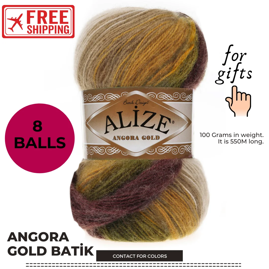 

Alize Angora Gold Batik 8 Pcs Wool Thread Yarns for Knitting and Crochet DIY Wool Acrylic Multicolour Turkish Yarn Soft