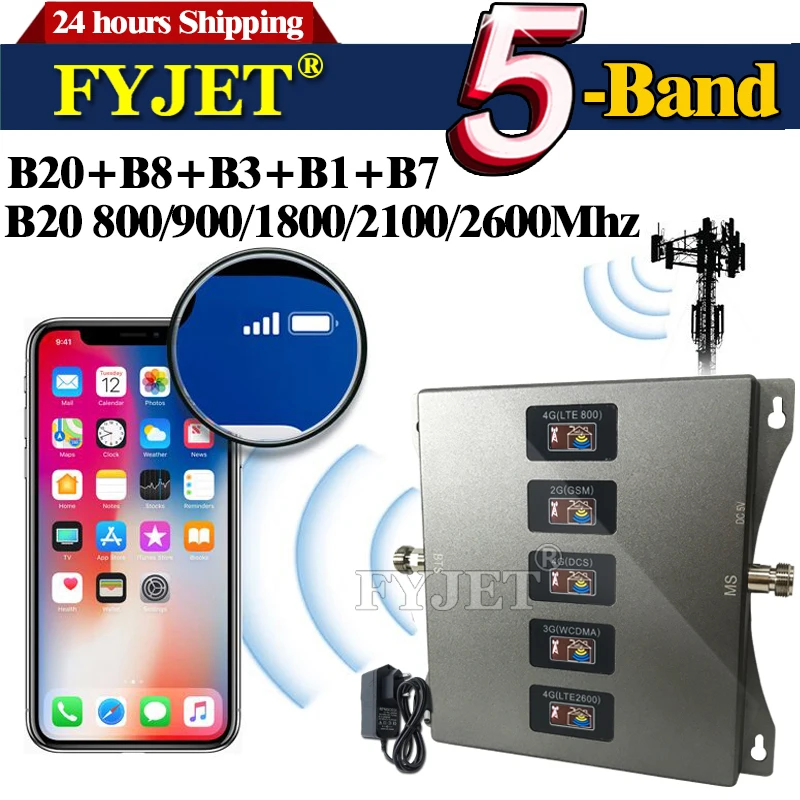 New!! Five-Band CellPhone Cellular Amplifier B20 800 900 1800 2100 2600mhz 4G Cellular Repeater GSM 2G3G4G MobilePhones Booster