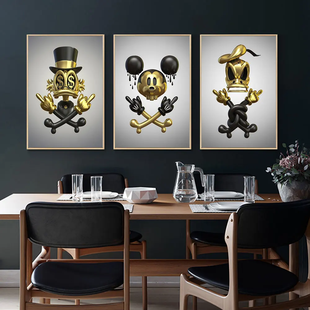 

Nordic Luxury Gold Donald Duck Art Canvas Painting Posters And Prints Mickey Mouse Wall Art Pictures For Living Room Home Decor