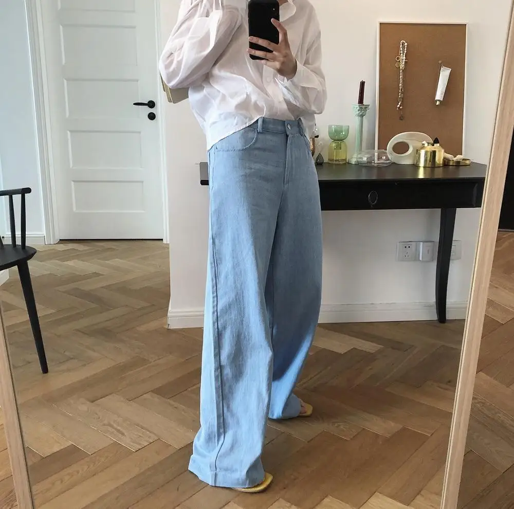 

woman cotton long jeans dark and bright blue