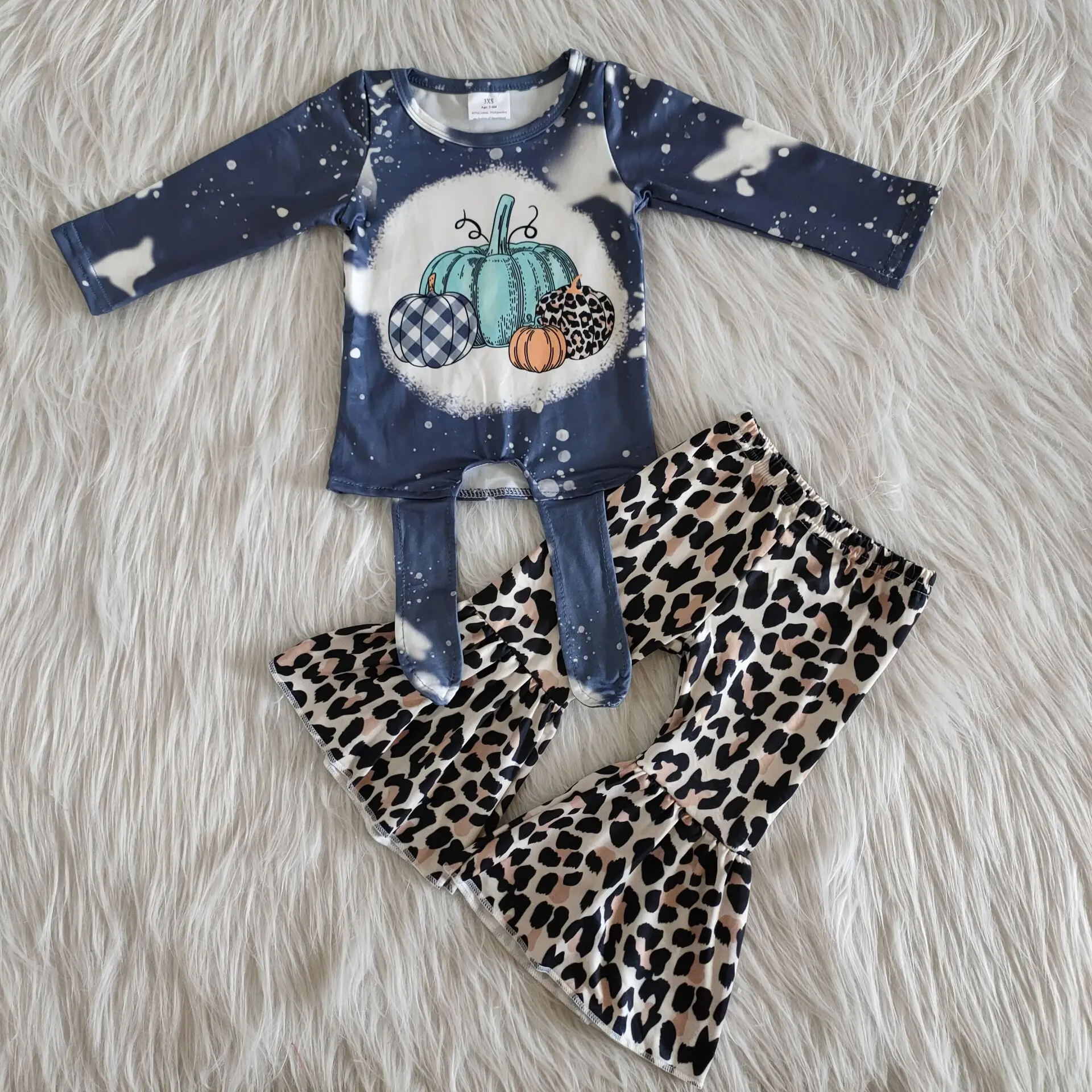 

New Baby Toddler Baby Girls Clothes Long Sleeve Pumpkin with Leopard Print Pants for Teens Kids Wear Hallowmas Day