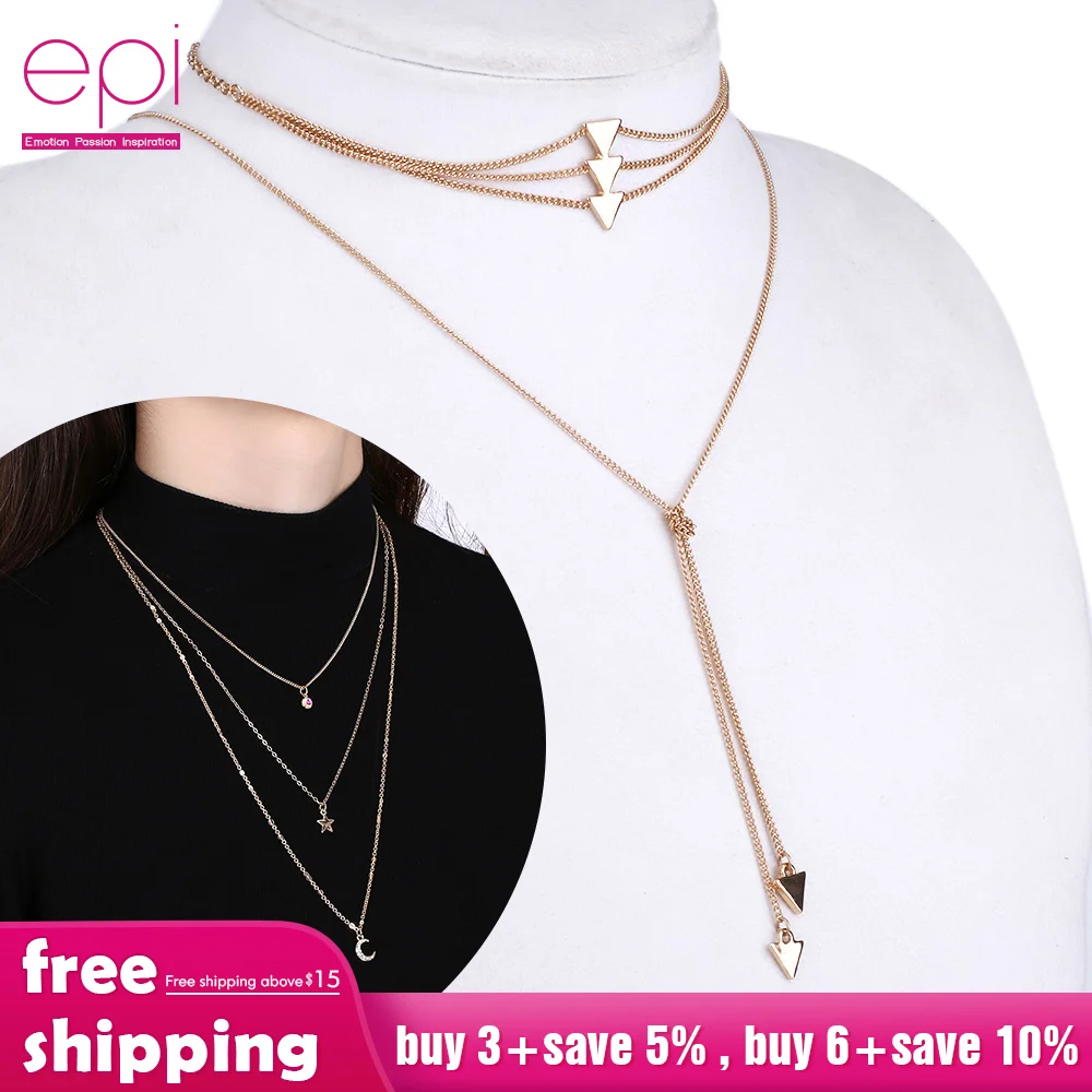 EPI многослойное ожерелье-цепочка с круглым ожерелье подвеской в виде полумесяца