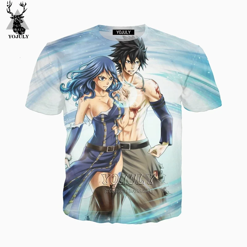 

YOJULY 3D Print Women Men Anime Fairy Tail Juvia Lockser Gray Fullbuster Casual Harajuku O-neck T-shirt Summer Tshirt A676