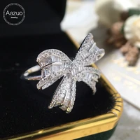 aazuo 18k solid white gold real diamond 1 0ct fairy luxuly bowknot ring gifted for woman deluxe banquet fashion jewelry au750