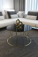 CLOCK COFFEE TABLE METAL BENCH CENTER TABLE GOLD LEGS BLACK MIRROR GLASS DINING TABLE GAME HOBBY ENTERTAINMENT MODERN TABLE