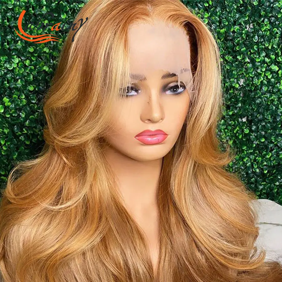 

Highlight 613 Honey Blonde Hd Transparent Lace Frontal Full Body Wave Wig Brown 13X6 Lace Front Human Hair Colored Wig Baby Hair