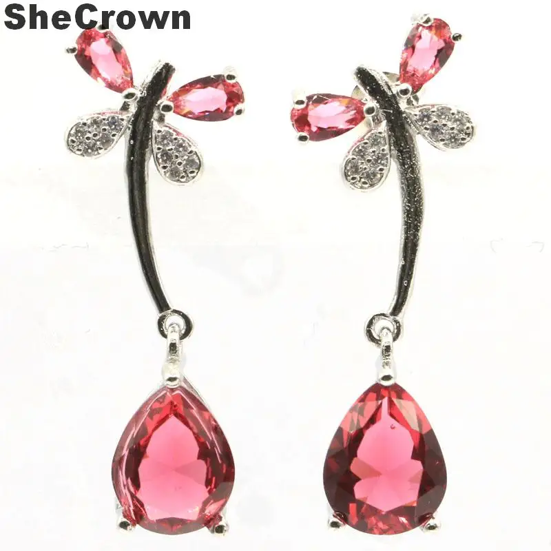 32x12 мм красивые розовые Raspberry Rhodolite гранат CZ европейский стиль подарок серебряные