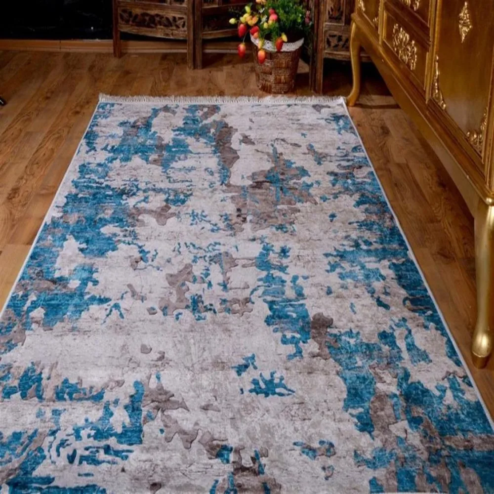 Нескользящий бархатный сине-серый ковер коврик турецкого качества