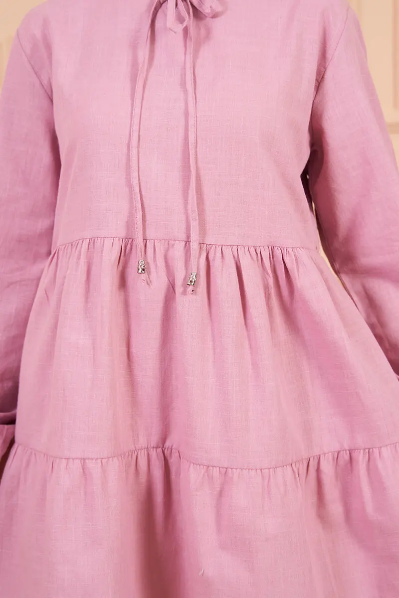 

Shabby Tunic Rope Detailed Unlined Long Elastic Sleeve Zero Collar Work School Seasonal Stylish Women's Clothing Muslim Fashion
