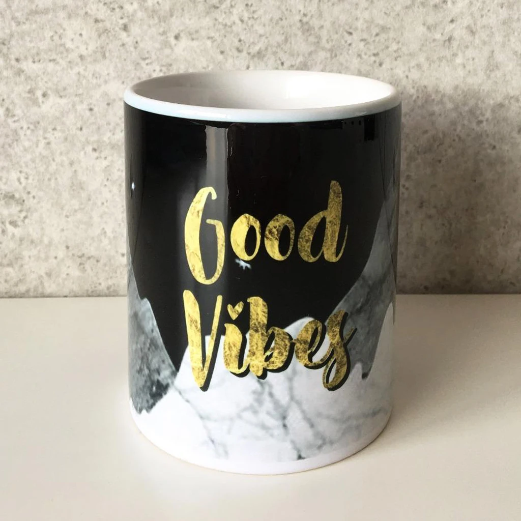 

Custog Porcelain Mug Fun Design For Coffee Funny Gifts for Women and Men 12oz Customize Good Vibes