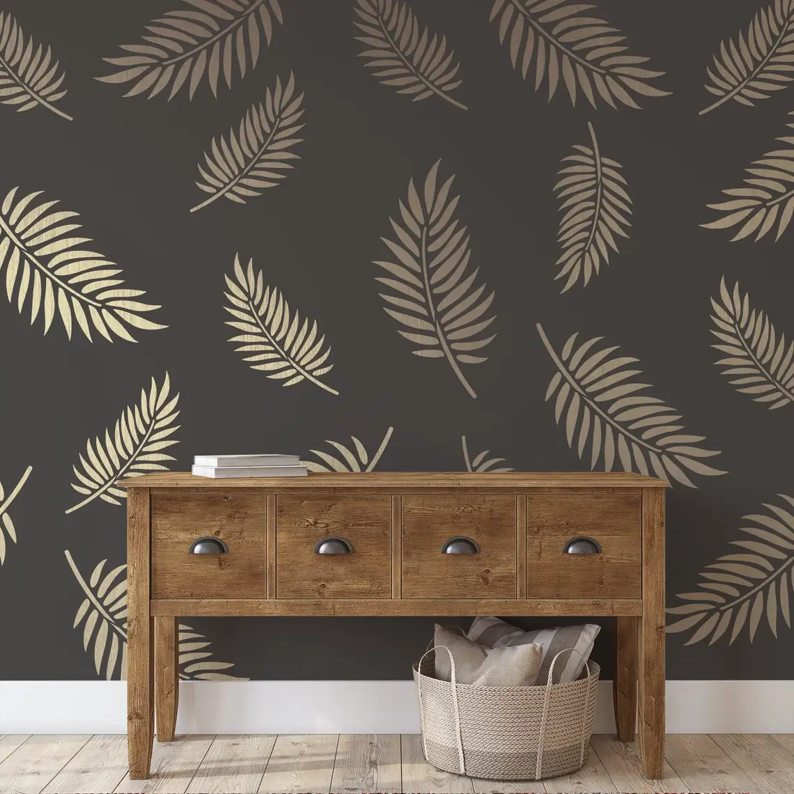   재사용 가능한 대형 손바닥 잎 패턴 벽 스텐실, 홈 페인팅 장식 