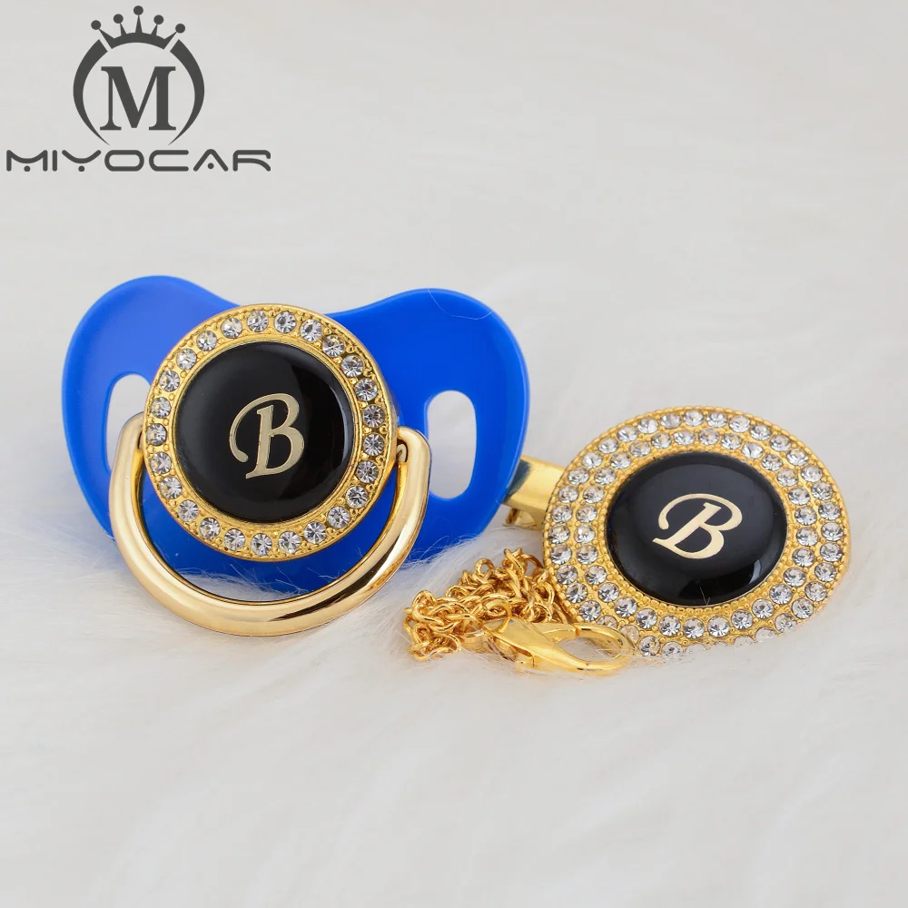 MIYOCAR, золотое, серебряное название, инициалы, Буква B, красивая, шикарная соска и соска, клипса, BPA бесплатно, пустышка, блестящая, уникальный дизайн, LB