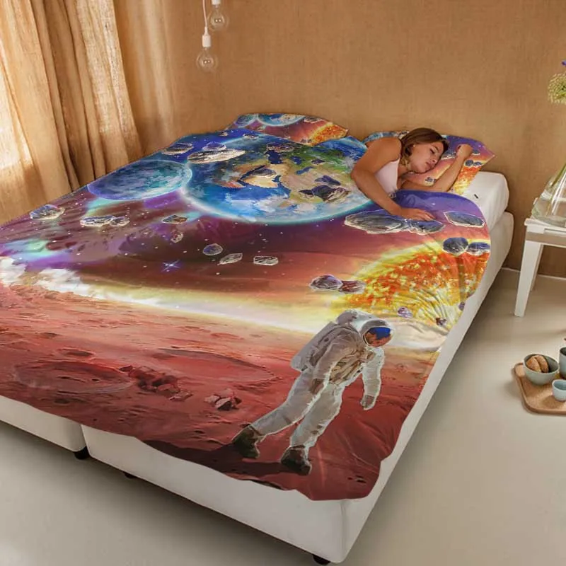 Galaxy Space Bedding Set 3D Universe Duvet Cover Quilt Cover With Zipper Queen Double Comforter Sets Kids Boys Gifts 150x200 135