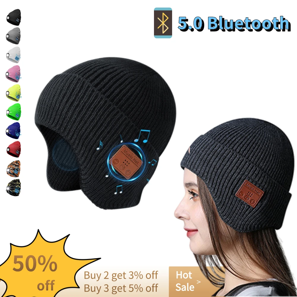 

Unisex Warm Ear-Covering Headset Beanie with Mic Cap Removable Bluetooth-Compatible 5.0 Stereo Wireless Headphones Music Hat