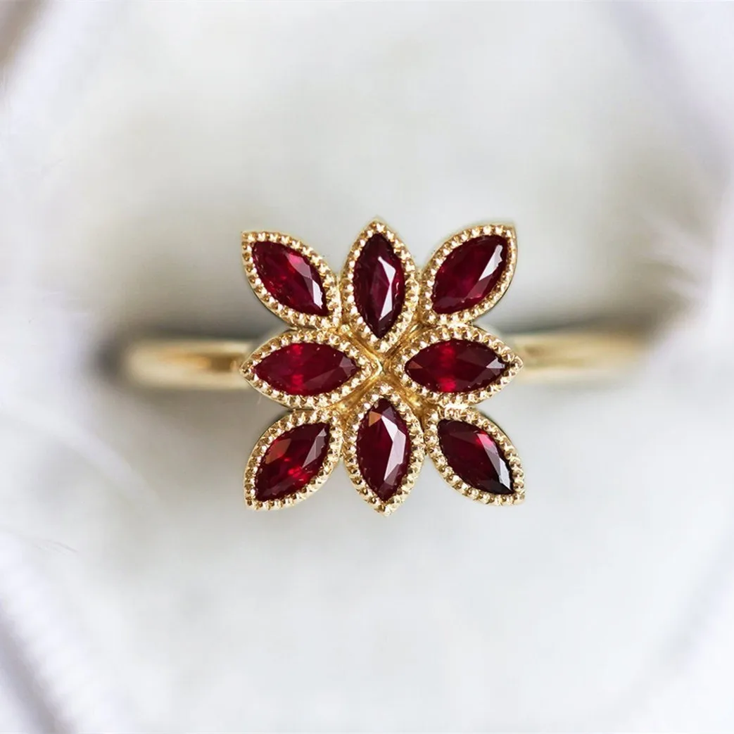 

Unique Rhombus Ruby Engagement Rings for Women Vintage Gold Valentines Day Gift Bridal Wedding Ring Anniversary Fine Jewelry