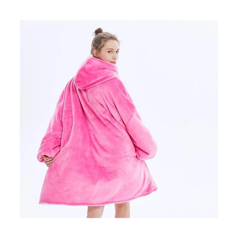 Зимнее плотное удобное одеяло с рукавами толстовка однотонное теплое капюшоном