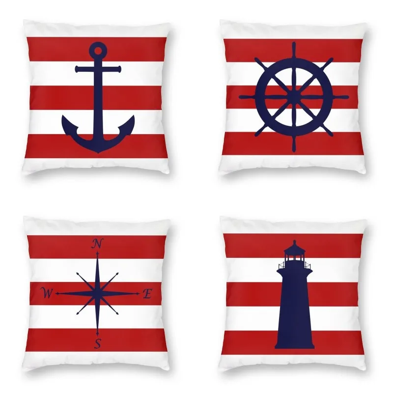 

Роскошные наволочки в морском стиле темно-синего цвета, украшение для гостиной, подушка в красную полоску с якорем для дивана, скандинавский Декор для дома