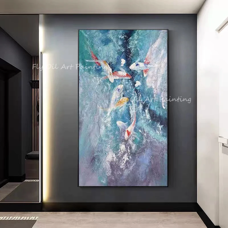 100% ручная роспись Толстая рыба океан синий холст пейзаж Фотография абстрактная