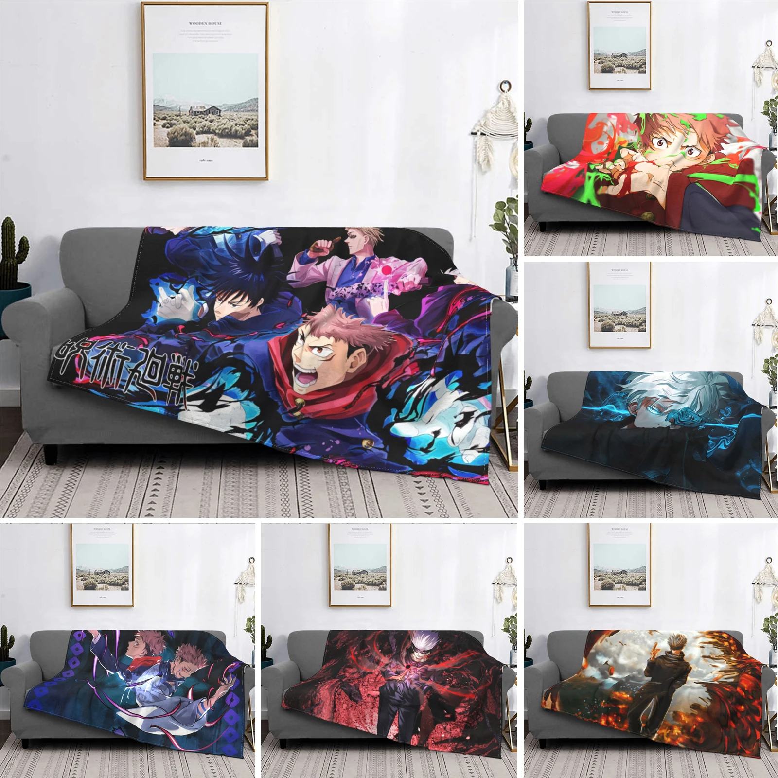 

Anime Jujutsu Kaisen Fleece Blanket Ultra Soft Flannel Blanket Digital Printed All Season Premium Fluffy Microfiber Fleece