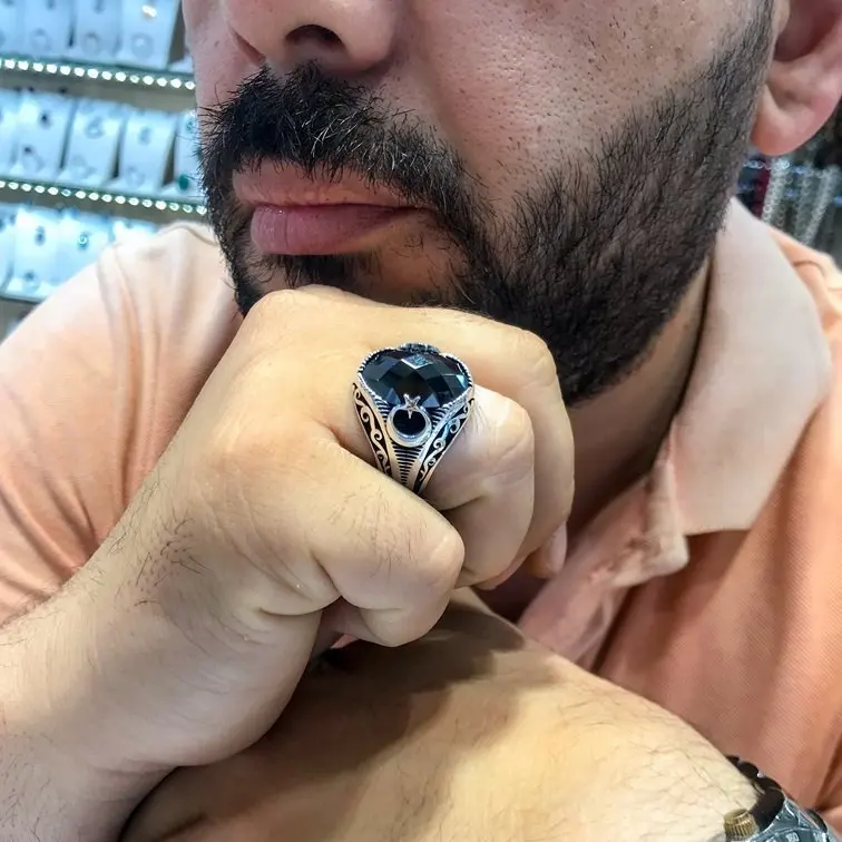 

Ayyılıdız Black Onyx Stone Sterling Silver Mens Ring